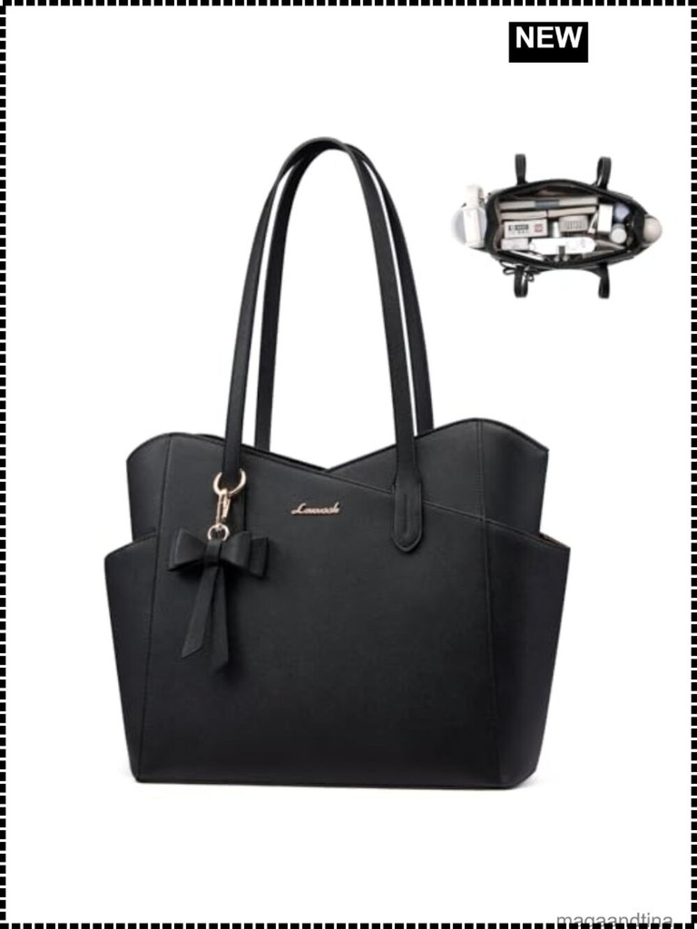 LOVEVOOK Structured PU Leather Satchel Tote Purse Waterproof Zip Shoulder Bag